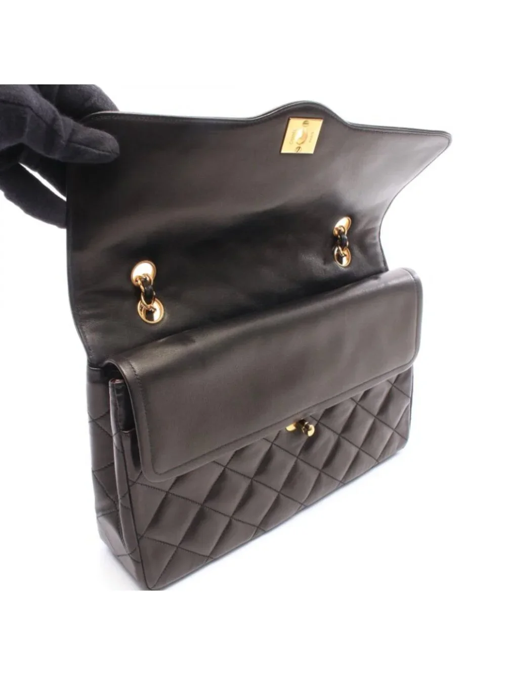Chanel Shoulder Bag Quilted Limited Edition Double Flap Combination Black